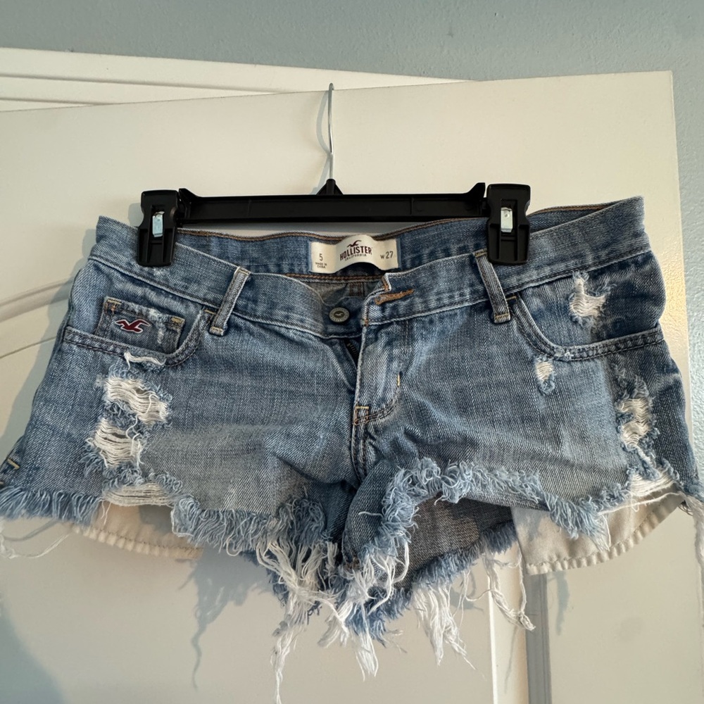 Hollister Women's Light Blue Distressed Jean Shorts
